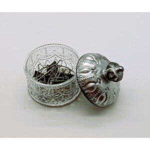 Decorative Small Clear Resin Storage Jar W/Ornate Silver Lid For Jewelry & More